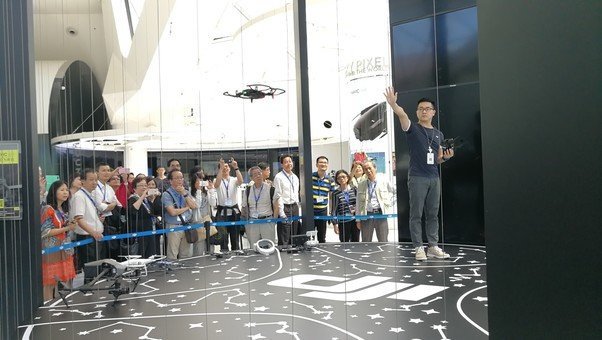 DJI’s staff showed a live demo of unmanned aerial vehicles