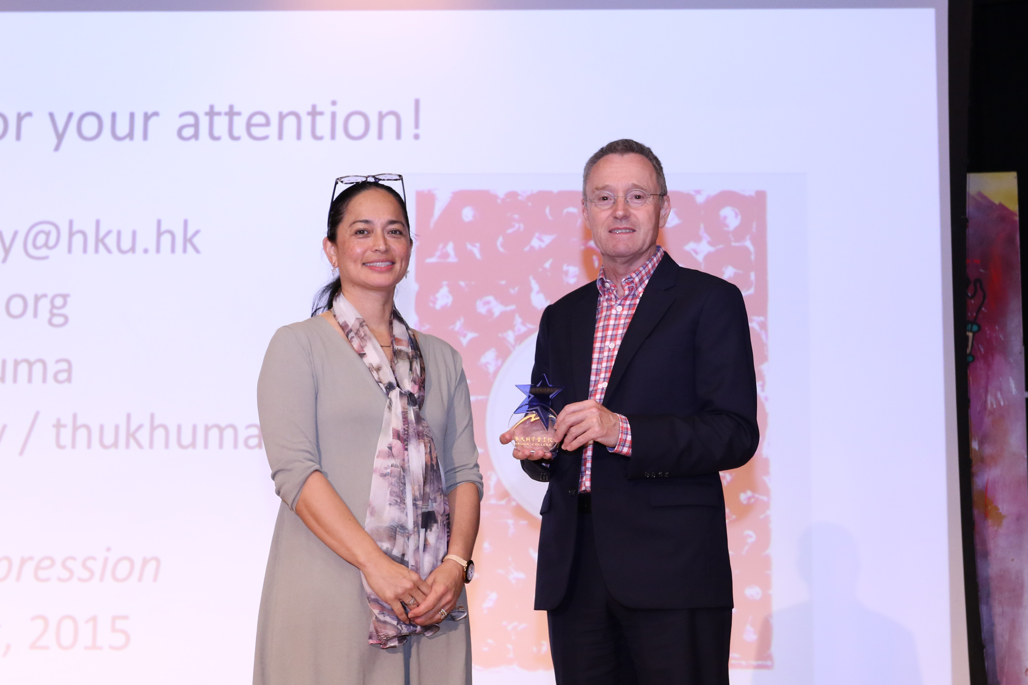 Left: Ms. Cynthia Lee (Vice Principal of HKUGA College) Right: Professor Ian Holliday (the Vice-President and Pro-Vice-Chancellor of the University of Hong Kong)